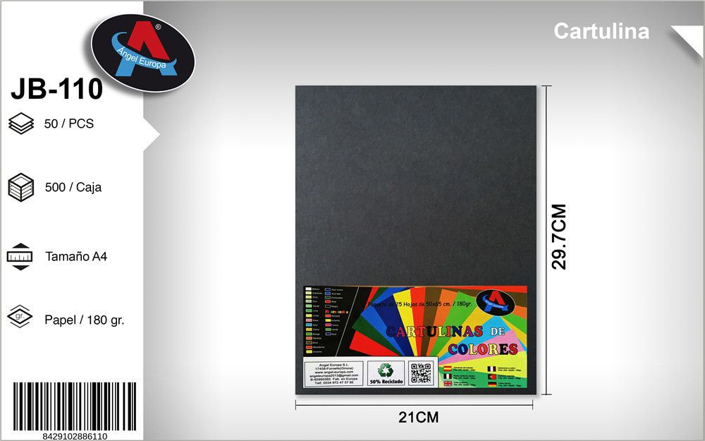 Pack 50 Cartolinas A4 Preto