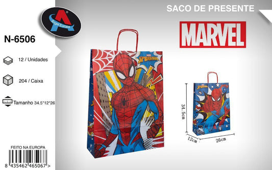 Pack 12 Sacos de Presente Tema Spider-Man 26 x 34,5 x 12 Cm