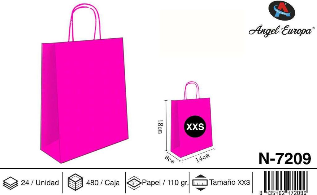 Pack 24 Sacos de Papel Rosa-Choque XXS 14 x 18 x 8 Cm