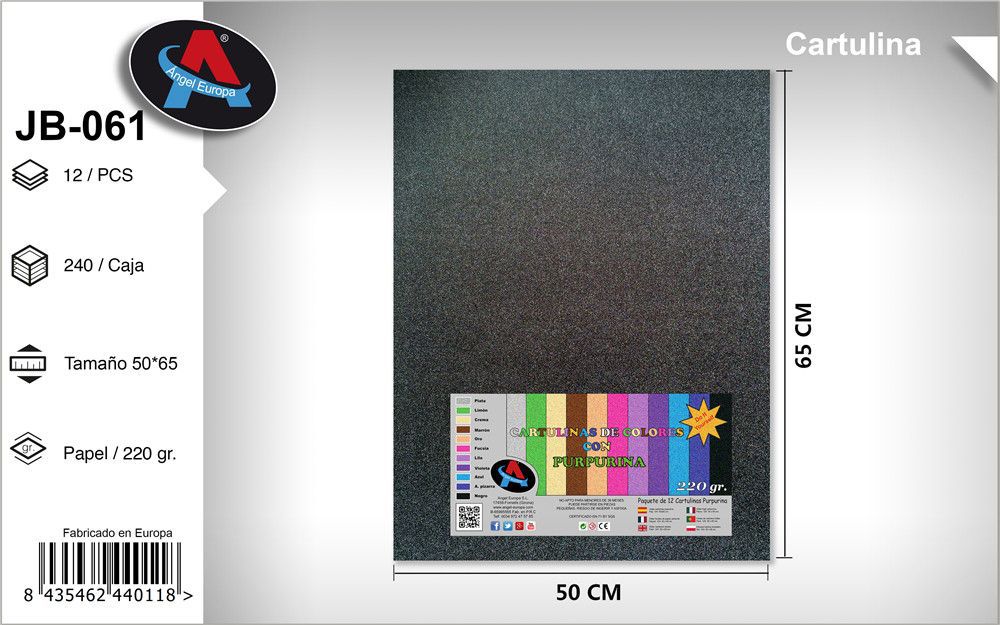 Pack 12 Cartolinas com Purpurina 50 x 65 Cm Preto
