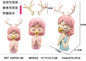 Conjunto de 2 Figuras Decorativas Menina com Chifres de Rena Cabelo Rosa