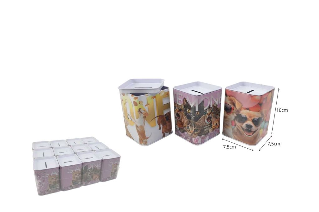 Mealheiro de Metal Retangular Animais 7,5 x 7,5 x 10,5 cm