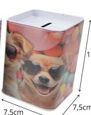 Mealheiro de Metal Retangular Animais 7,5 x 7,5 x 10,5 cm - Cão de Óculos
