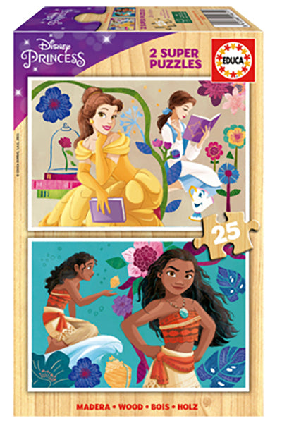 Puzzle Educa Bela e Vaiana Madeira 2x25 pçs
