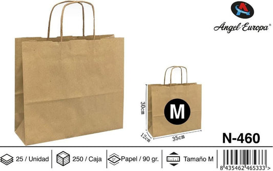 Pack 25 Sacos de Papel Kraft Natural M 35 x 30 x 12 Cm