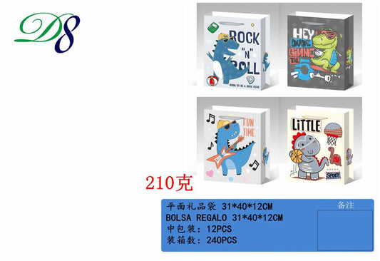 Pack 12 Sacos de Presente Dinossauros 31 x 40 x 12 Cm