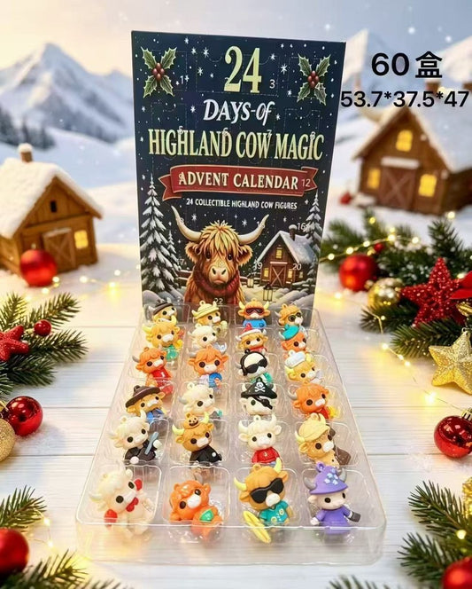 Calendário do Advento com 24 Figuras de Vacas das Terras Altas