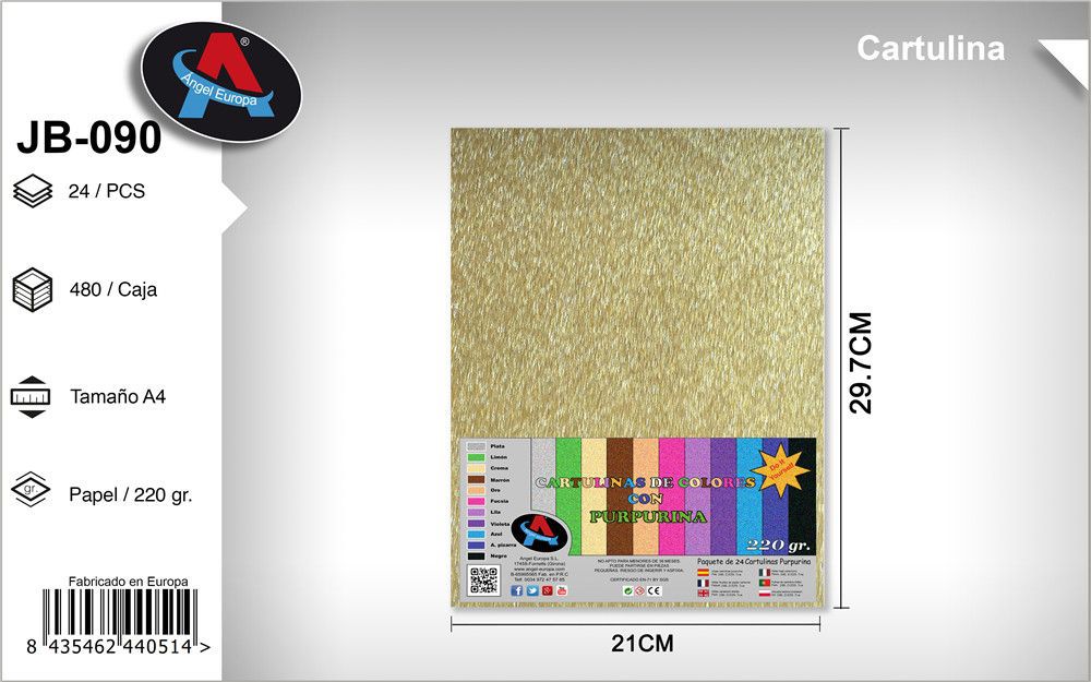 Pack 24 Cartolinas com Purpurina A4 Dourado