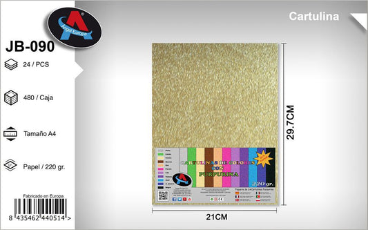 Pack 24 Cartolinas com Purpurina A4 Dourado