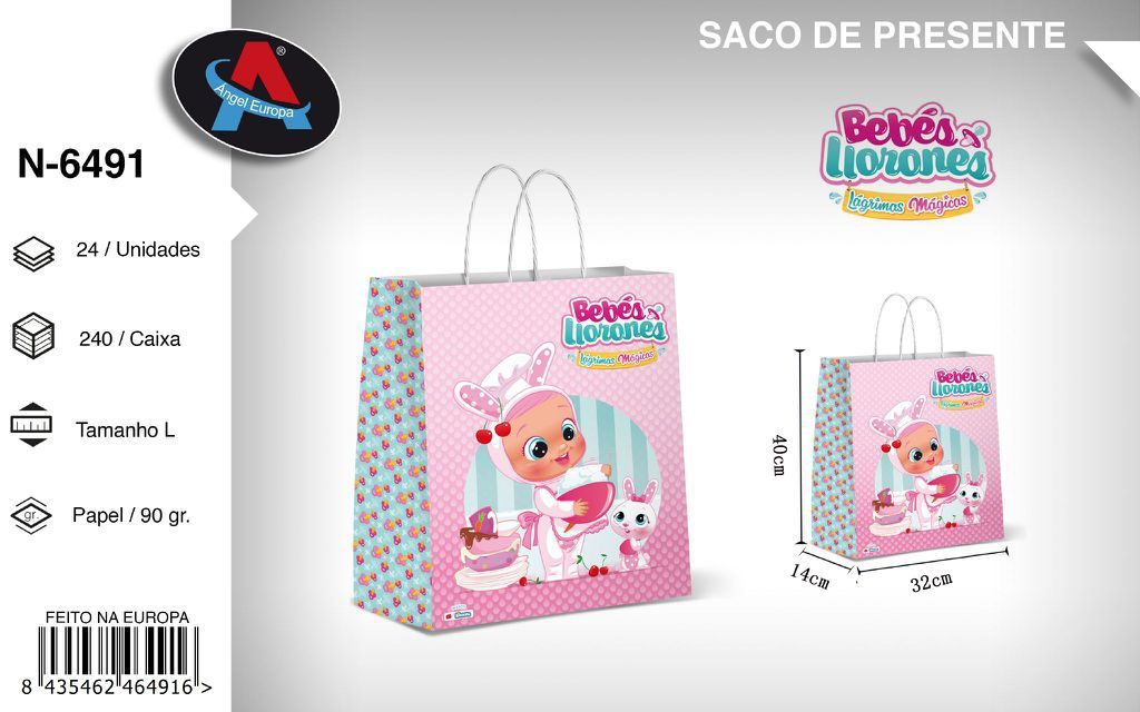 Pack 24 Sacos de Presente Tema Bebés Llorones L 32 x 40 x 14 Cm