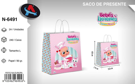 Pack 24 Sacos de Presente Tema Bebés Llorones L 32 x 40 x 14 Cm