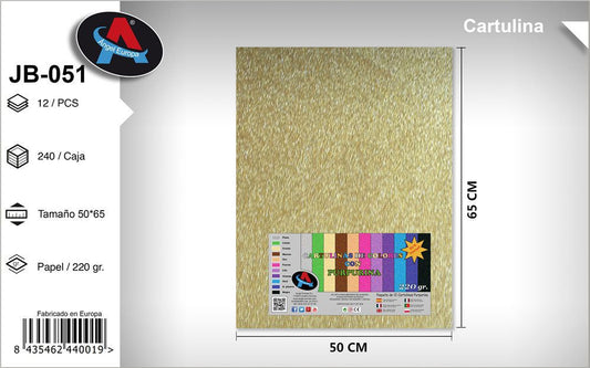 Pack 12 Cartolinas com Purpurina 50 x 65 Cm Dourado