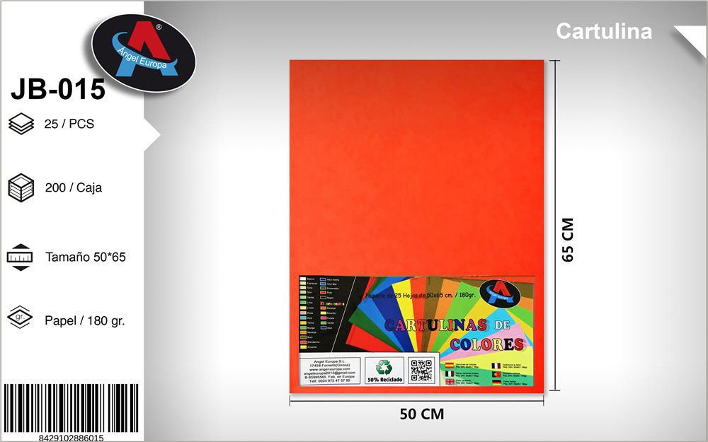 Pack 25 Cartolinas 50 x 65 Cm Tangerina