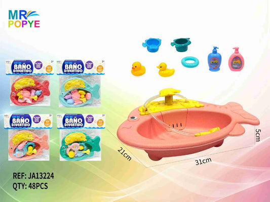 Banheira Peixe Cor-de-Rosa com Fonte e Animais 31 x 21 Cm