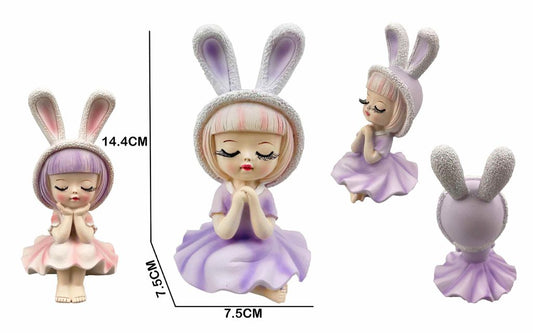 Figura Decorativa Menina com Orelhas de Coelho Sentada 14,4 Cm