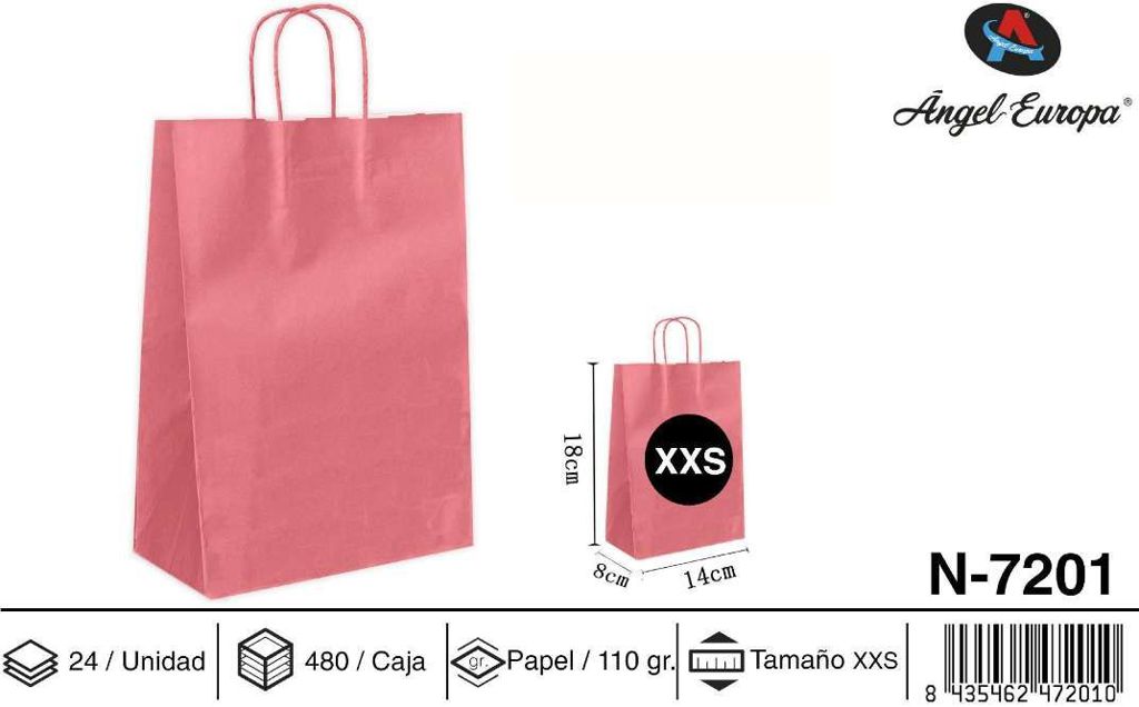 Pack 24 Sacos de Papel Rosa XXS 14 x 18 x 8 Cm
