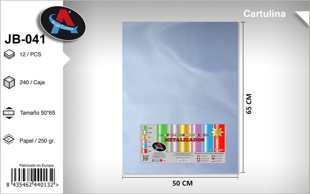 Pack 12 Cartolinas Metalizadas 50 x 65 Cm Prateado