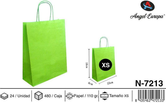 Pack 24 Sacos de Papel Verde-Claro XS 23 x 18 x 8 Cm