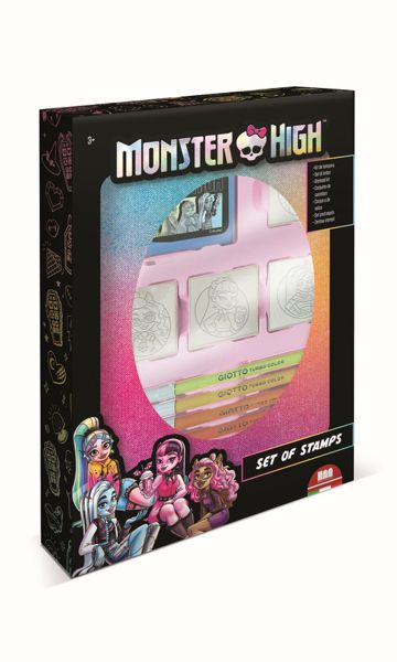 Conjunto de 7 carimbos laváveis Monster High - Mattel - 4 carimbos de borracha e madeira - 1 almofada lavável