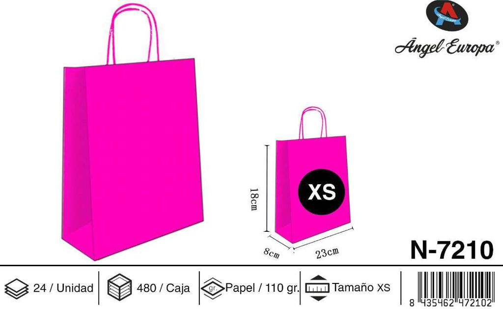 Pack 24 Sacos de Papel Rosa-Choque XS 23 x 18 x 8 Cm