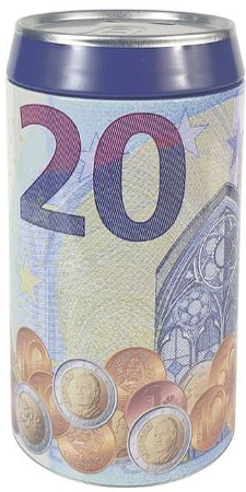Mealheiro Lata Notas de Euro 10,5 x 19,5 cm - Nota de 20 €