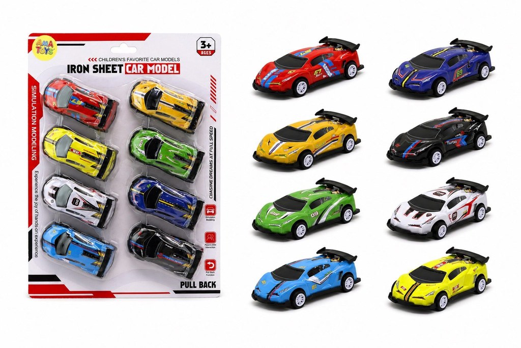 Conjunto de 8 Carros Pull Back em Blister 26 x 19 Cm