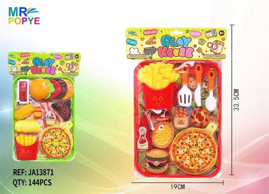 Conjunto de Comida de Brincar com Hambúrguer, Pizza e Batatas Fritas