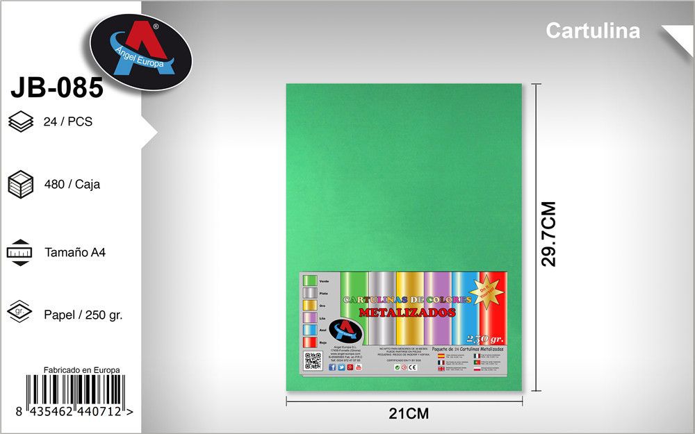 Pack 24 Cartolinas Metalizadas A4 Verde