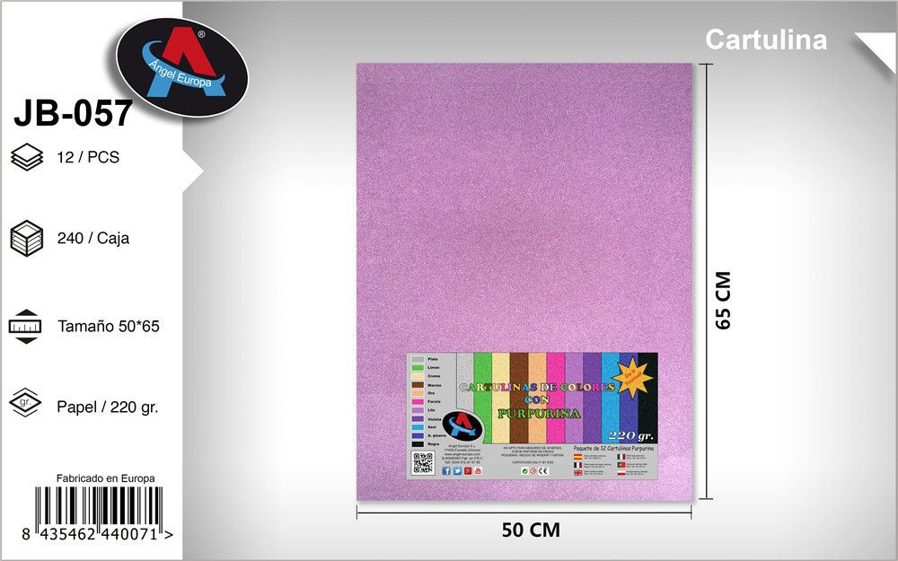 Pack 12 Cartolinas com Purpurina 50 x 65 Cm Rosa