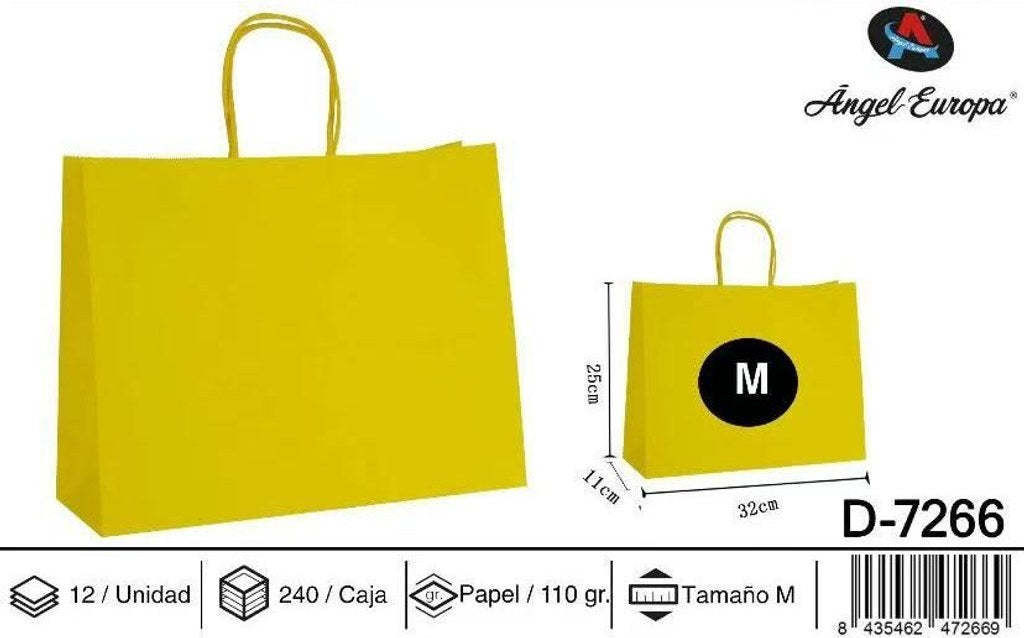 Pack 12 Sacos de Papel Horizontais Amarelo M 32 x 25 x 11 Cm