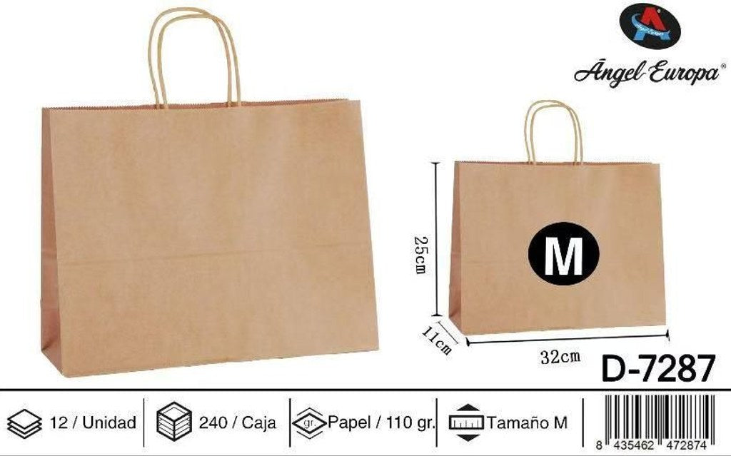 Pack 12 Sacos de Papel Horizontais Kraft Castanho M 32 x 25 x 11 Cm