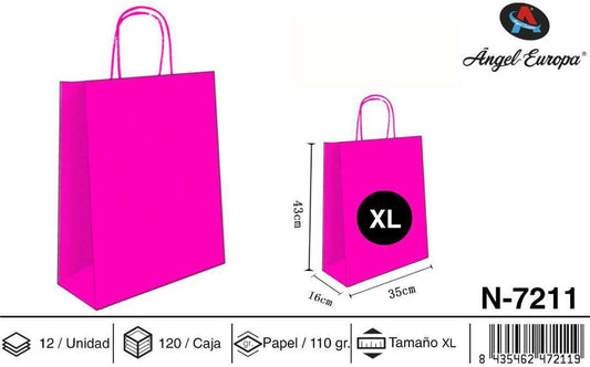 Pack 12 Sacos de Papel Rosa-Choque XL 35 x 43 x 16 Cm