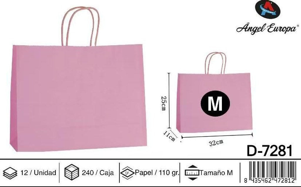 Pack 12 Sacos de Papel Horizontais Rosa-Claro M 32 x 25 x 11 Cm
