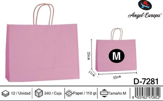 Pack 12 Sacos de Papel Horizontais Rosa-Claro M 32 x 25 x 11 Cm