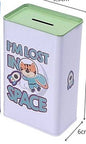 Mealheiro de Metal Retangular Infantil 9 x 6 x 17 cm - Tigre no Espaço