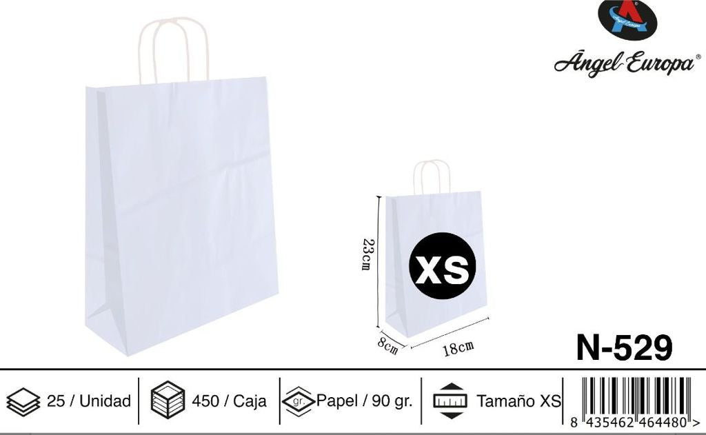 Pack 24 Sacos de Papel Branco XS 18 x 23 x 8 Cm