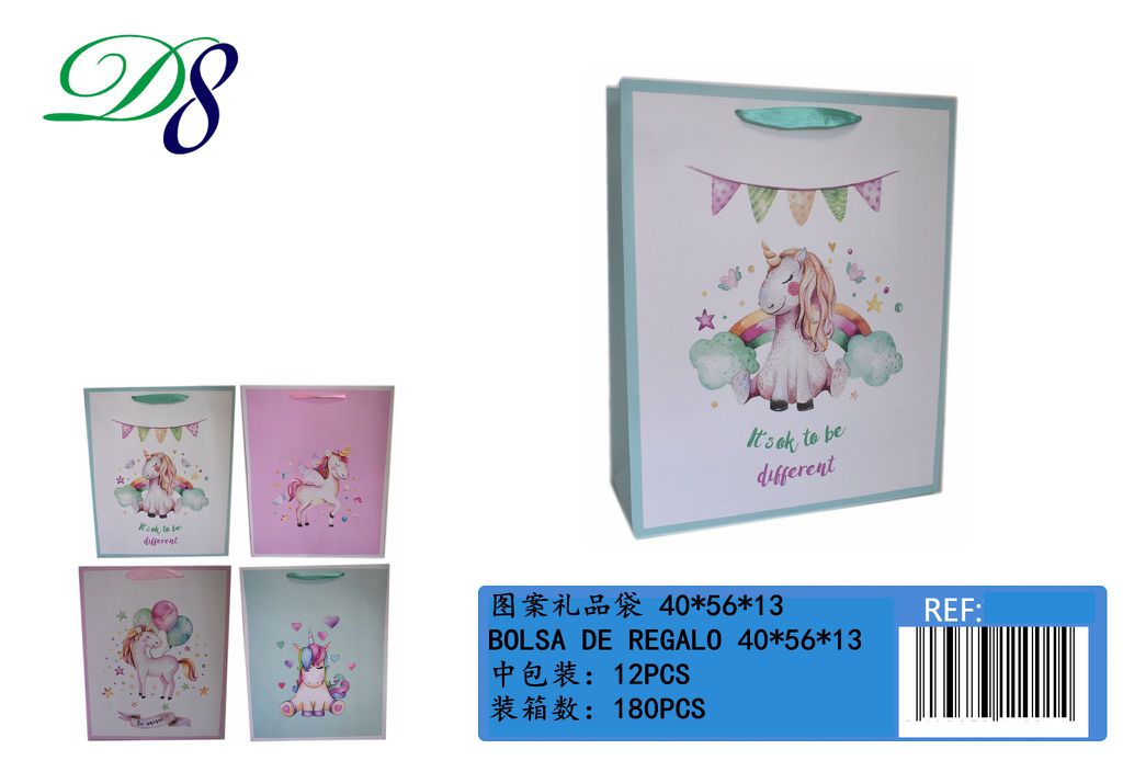 Pack 12 Sacos de Presente Unicórnio 40 x 56 x 13 Cm