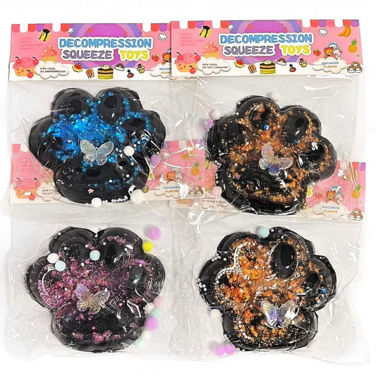 Squishy Pata de Gato Preta com Brilhantes e Borboleta
