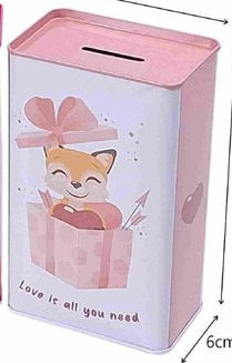 Mealheiro de Metal Retangular Infantil 9 x 6 x 17 cm - Raposa