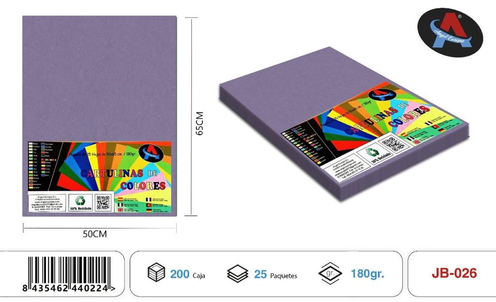 Pack 25 Cartolinas 50 x 65 Cm Violeta Claro