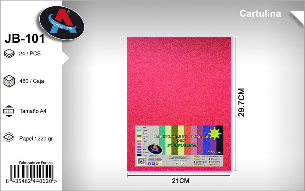 Pack 24 Cartolinas com Purpurina A4 Vermelho