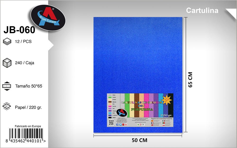 Pack 12 Cartolinas com Purpurina 50 x 65 Cm Azul Escuro