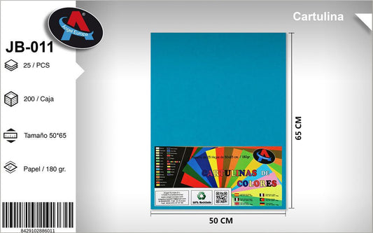 Pack 25 Cartolinas 50 x 65 Cm Azul Mar