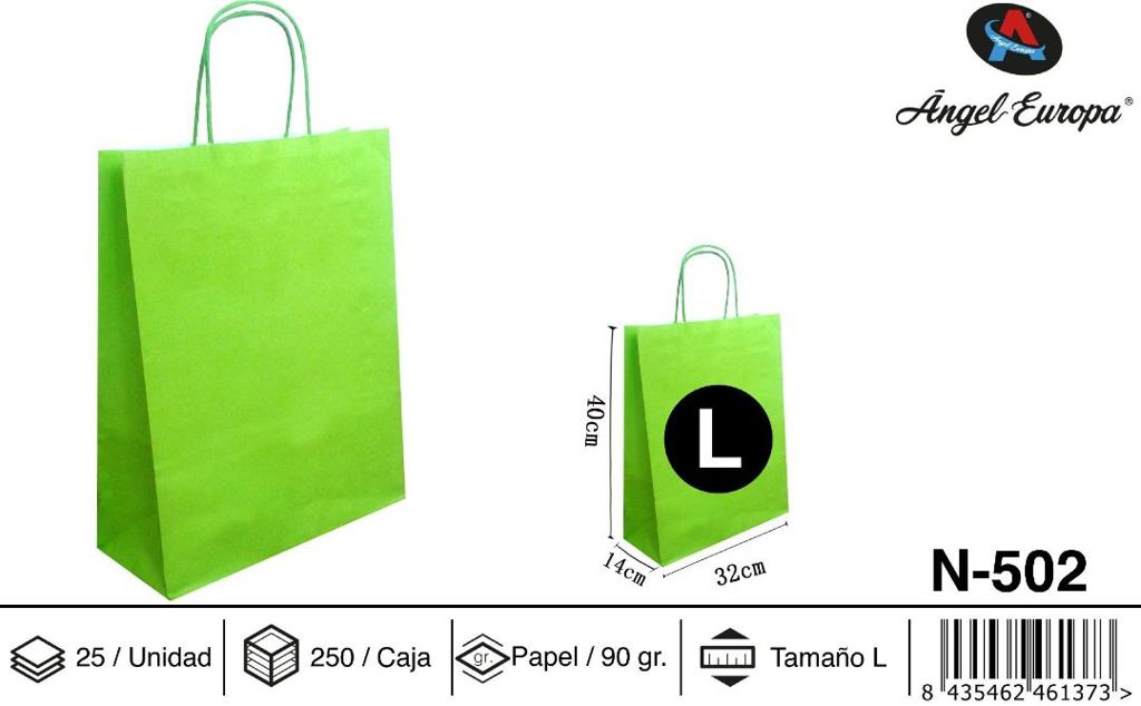 Pack 25 Sacos de Papel Verde-Lima L 32 x 40 x 14 Cm