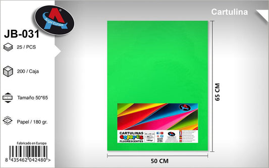 Pack 25 Cartolinas Fluorescentes 50 x 65 Cm Verde (Dupla Face)