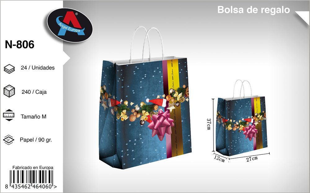Pack 12 Sacos de Presente de Natal Azul com Laço Tamanho M