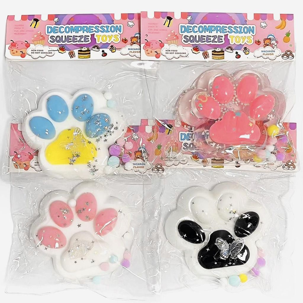 Squishy Pata de Gato Branca, Rosa e Azul