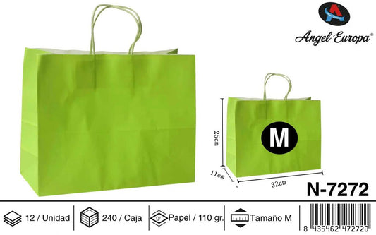 Pack 12 Sacos de Papel Horizontais Verde-Lima M 32 x 25 x 11 Cm