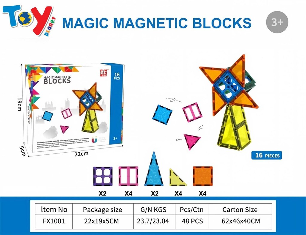 Blocos Magnéticos Mágicos 16 Peças