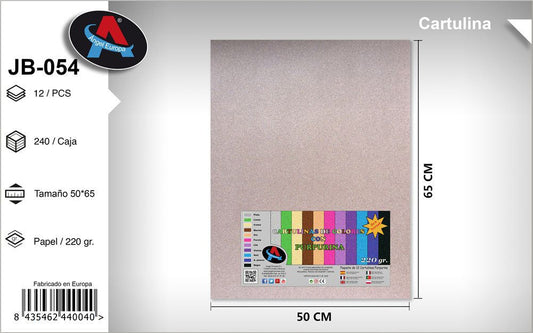 Pack 12 Cartolinas com Purpurina 50 x 65 Cm Creme